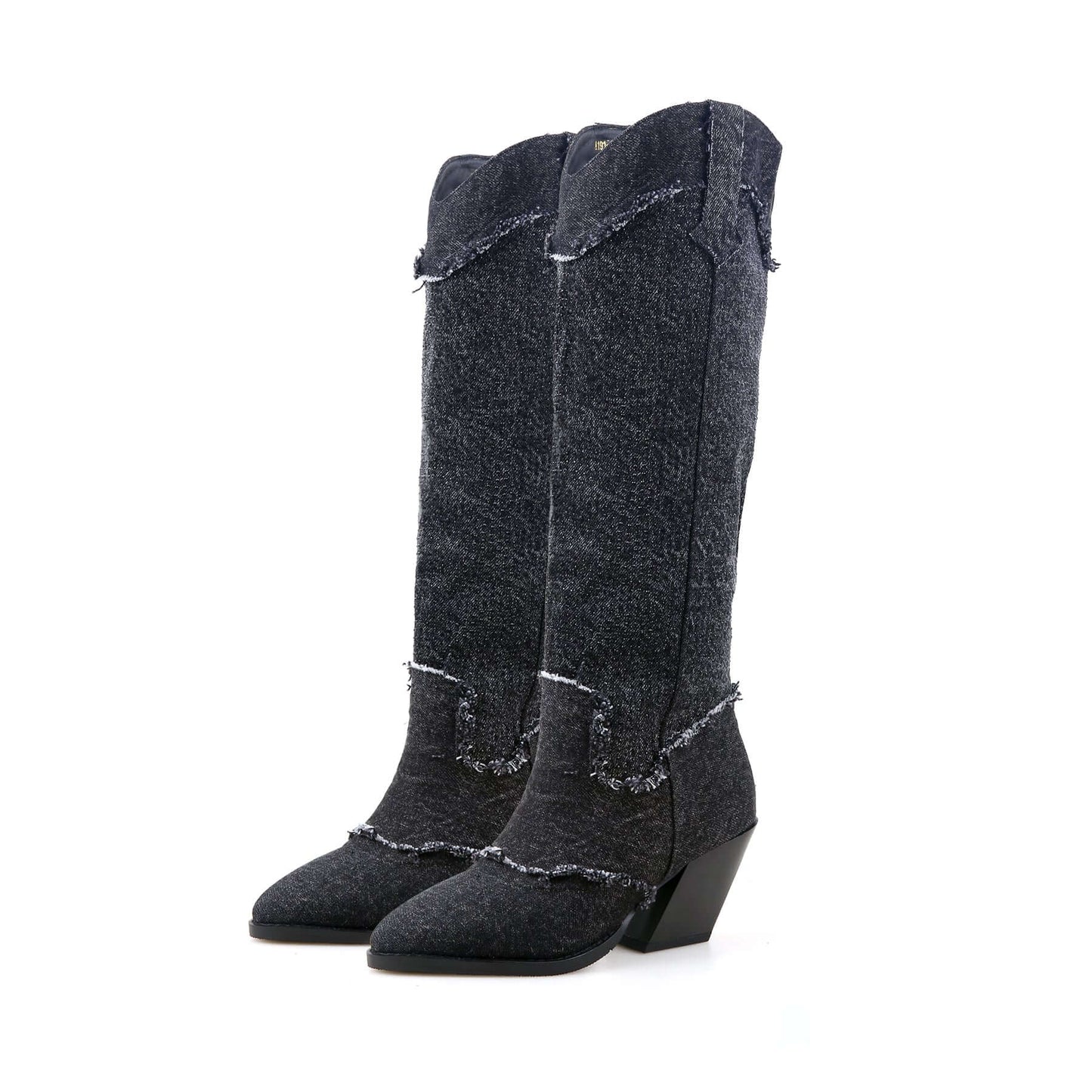 Distressed Denim Cowgirl Boots-3