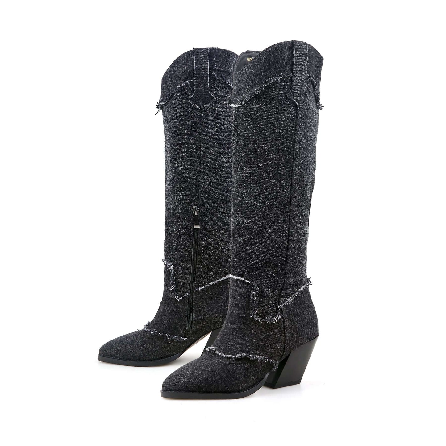 Distressed Denim Cowgirl Boots-4
