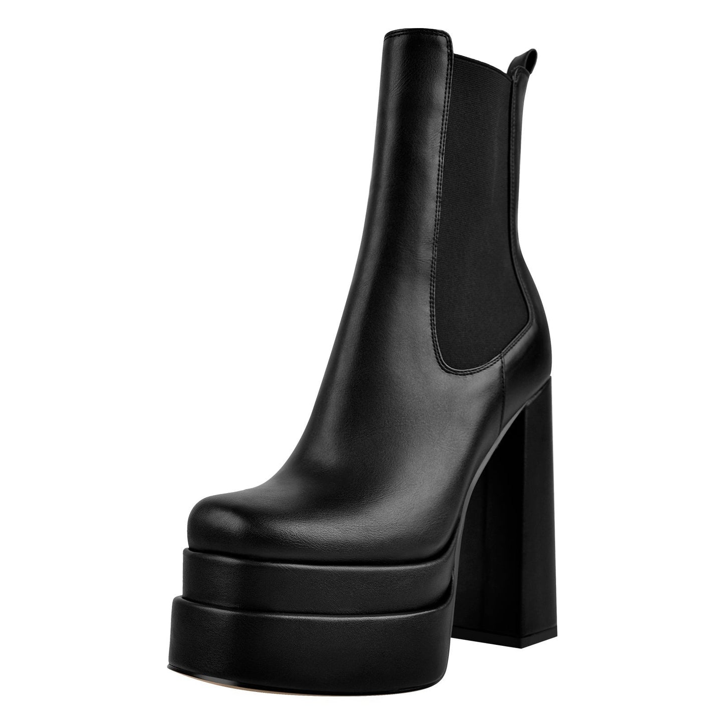 Double Platform Black Leather Ankle Boots-1