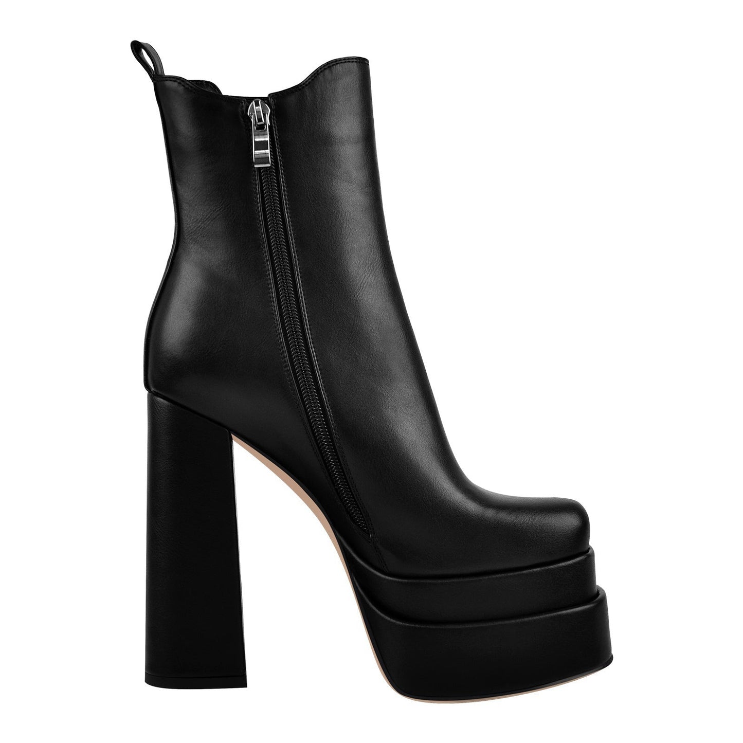 Double Platform Black Leather Ankle Boots-2