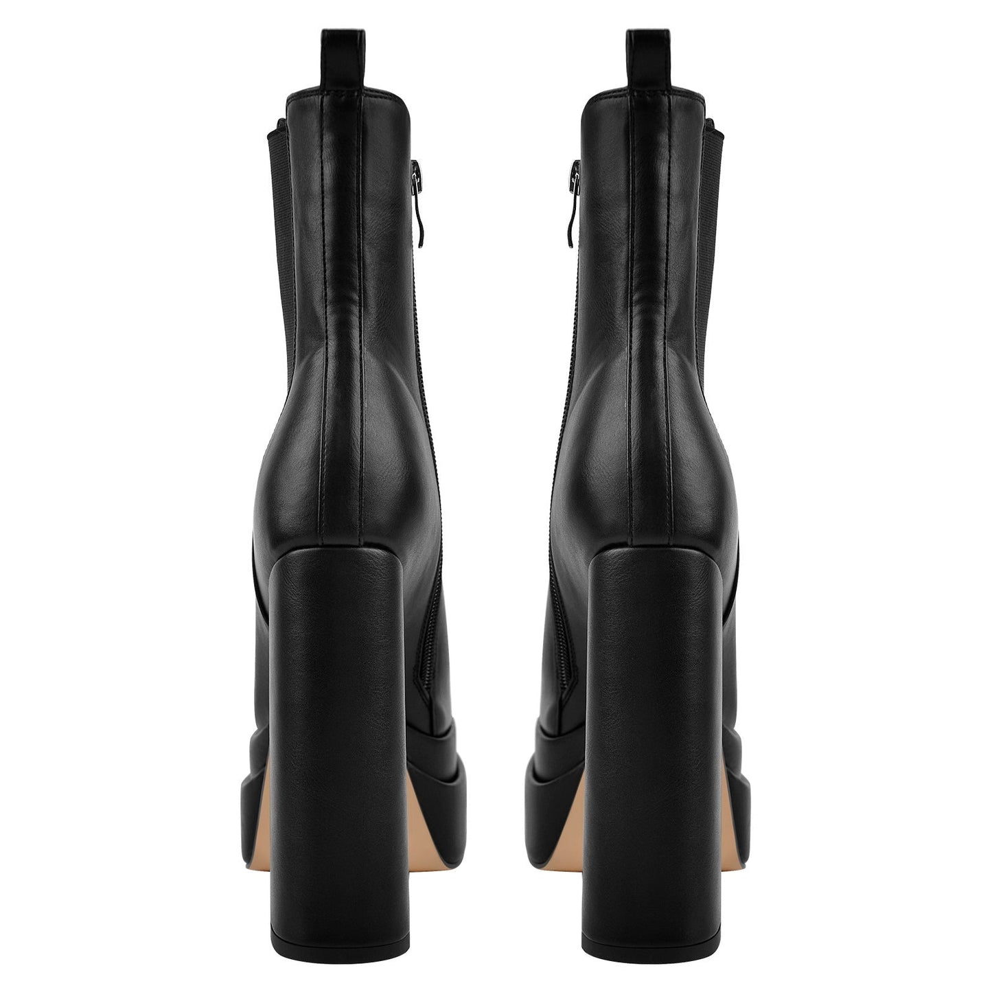 Double Platform Black Leather Ankle Boots-3