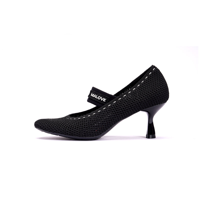 Fishnet Round Toe Mary Jane Pumps-5