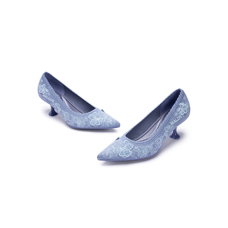Floral Butterfly Pointed Toe Kitten Heels-2