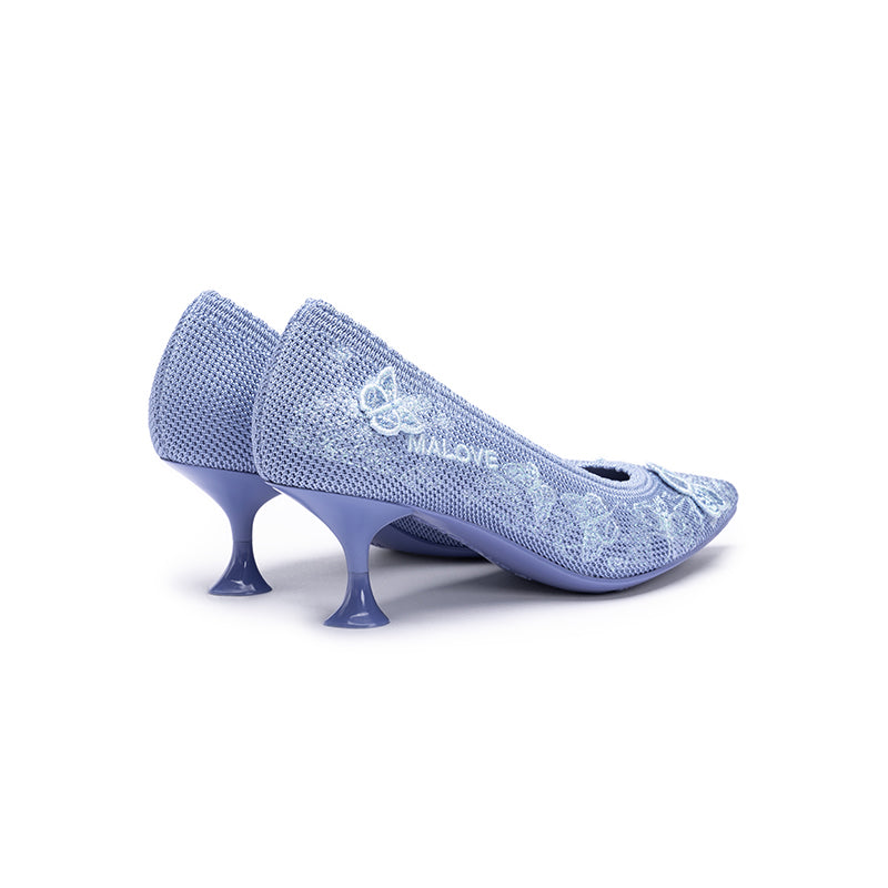 Floral Butterfly Pointed Toe Kitten Heels-3