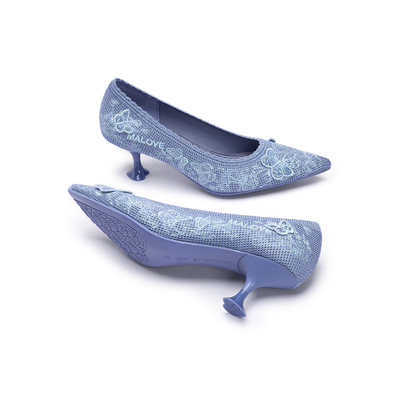 Floral Butterfly Pointed Toe Kitten Heels-4