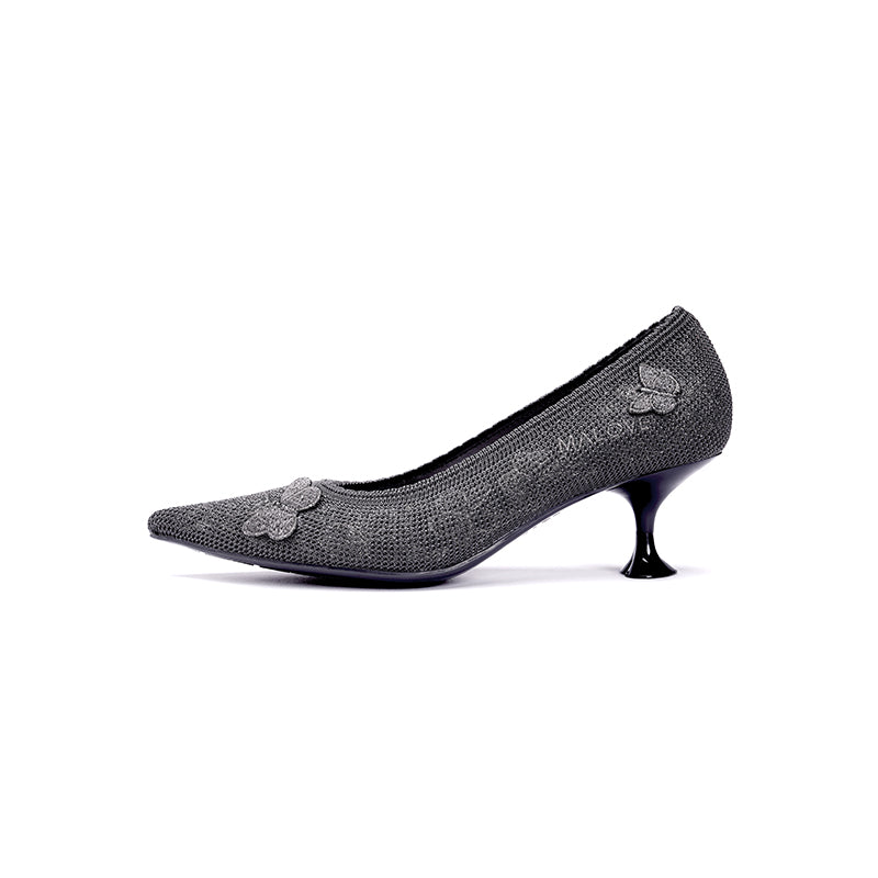 Floral Butterfly Pointed Toe Kitten Heels-5