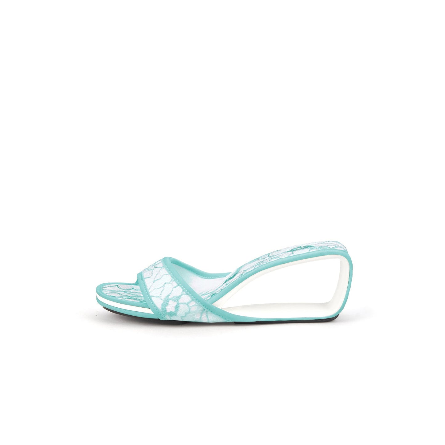 Floral Lace Mid-Heel Hollow Wedges-5