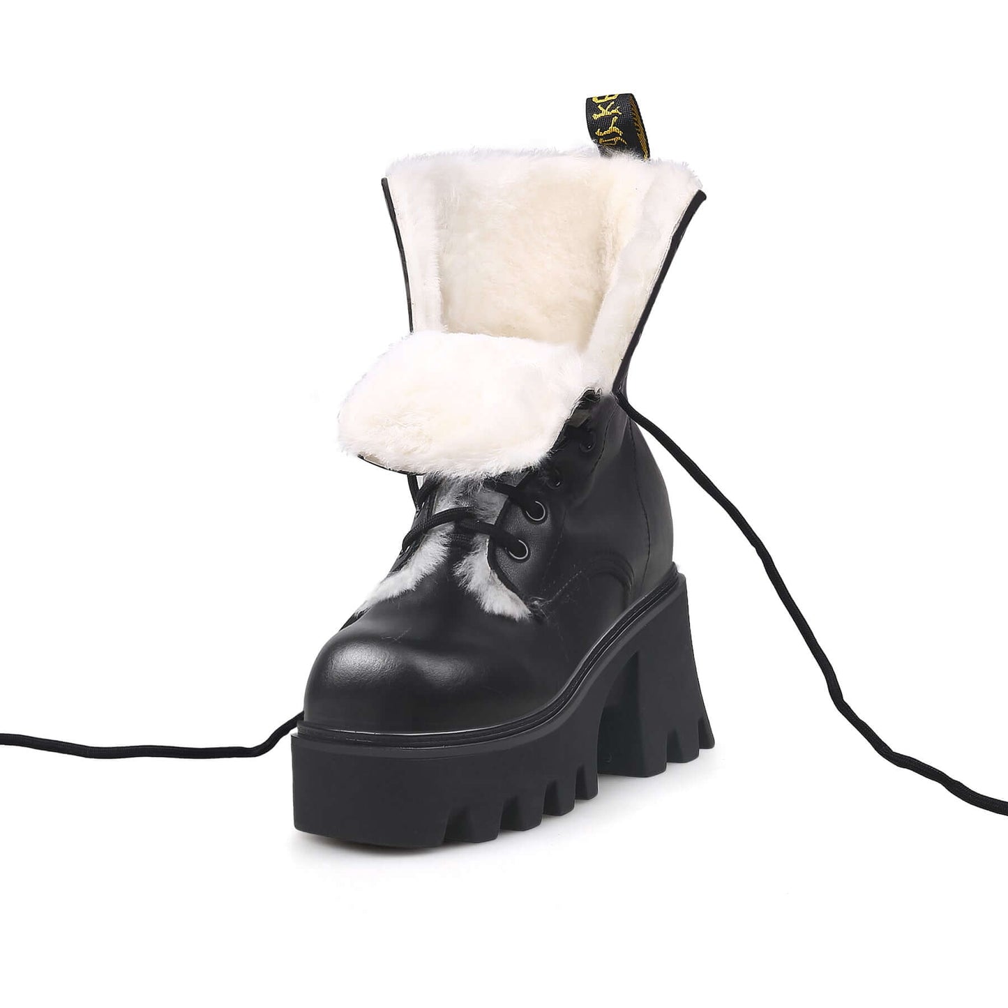 Fluffy Winter Thick Bottom Black Ankle Boots-1