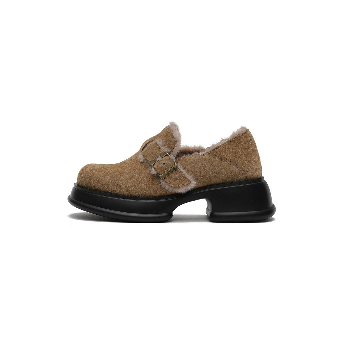 Fur-Trimmed Buckle Loafers-0