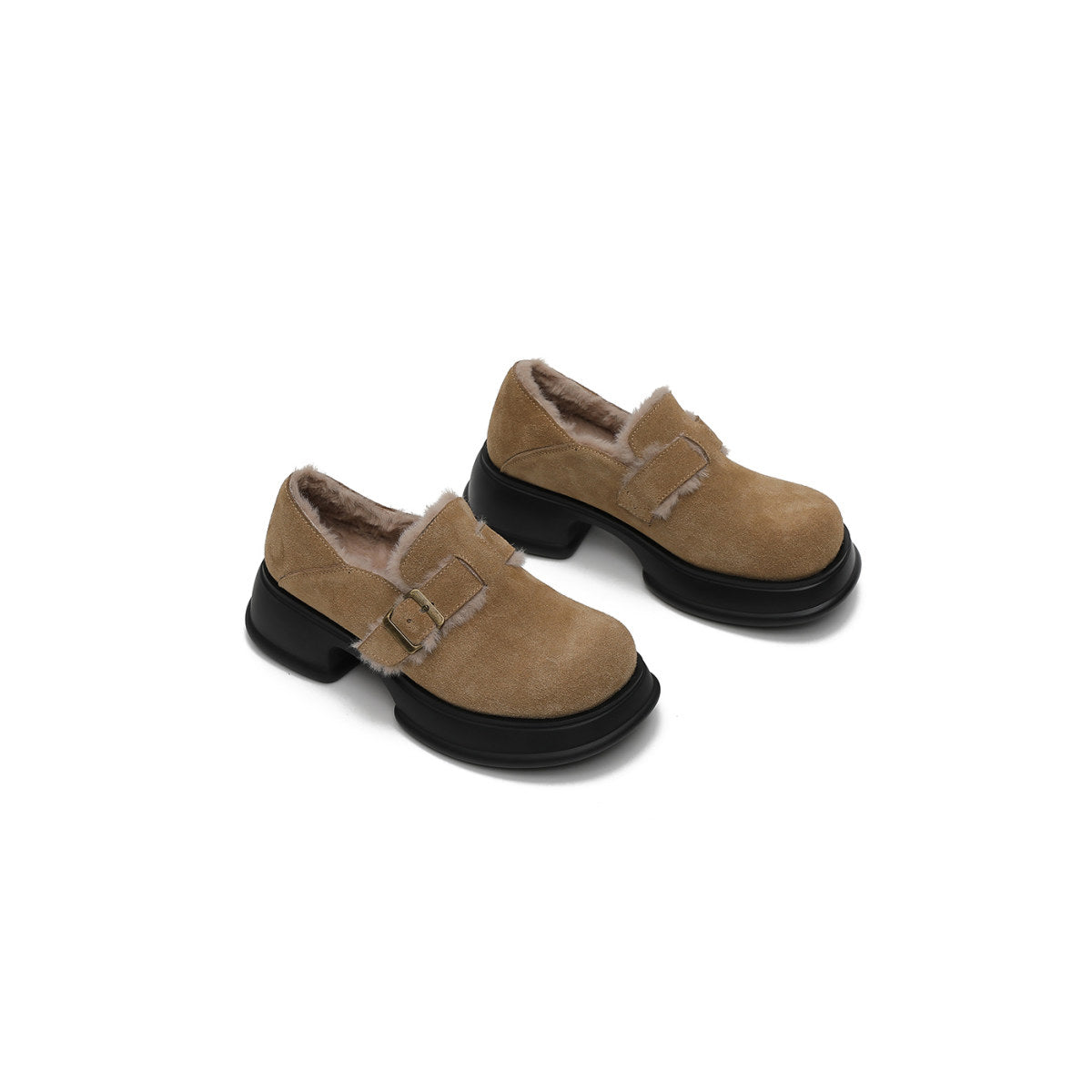 Fur-Trimmed Buckle Loafers-2