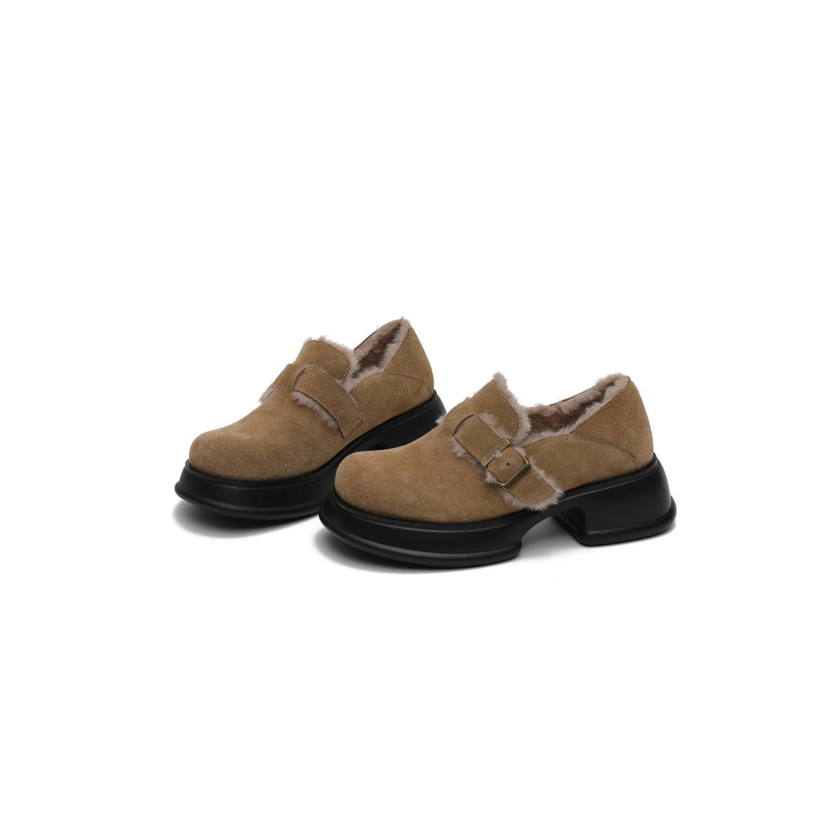 Fur-Trimmed Buckle Loafers-3