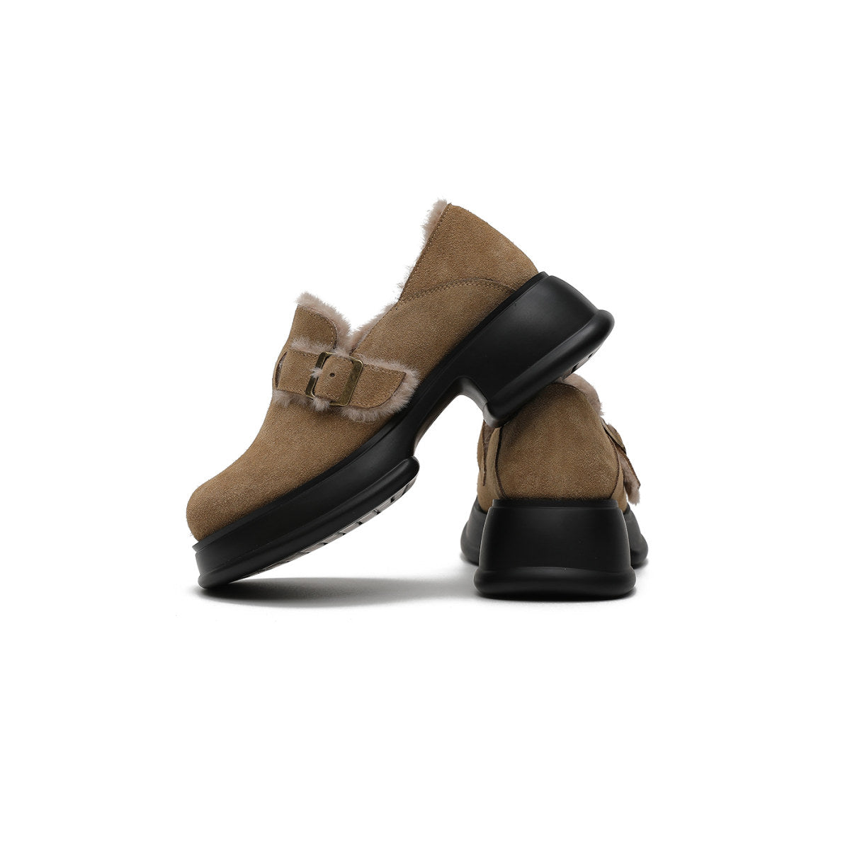 Fur-Trimmed Buckle Loafers-4