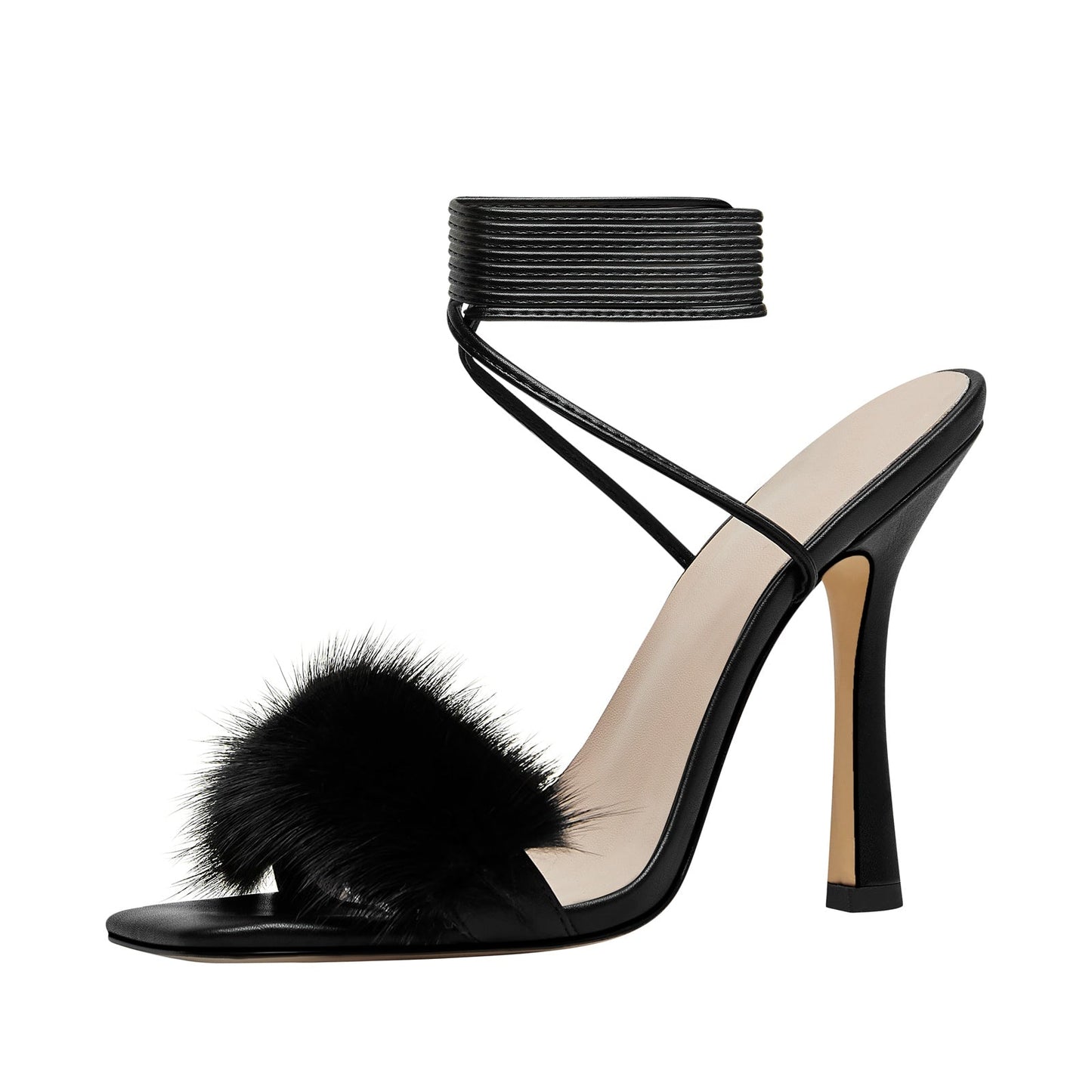 Furry Open Toe Ankle Strap Sandals-1