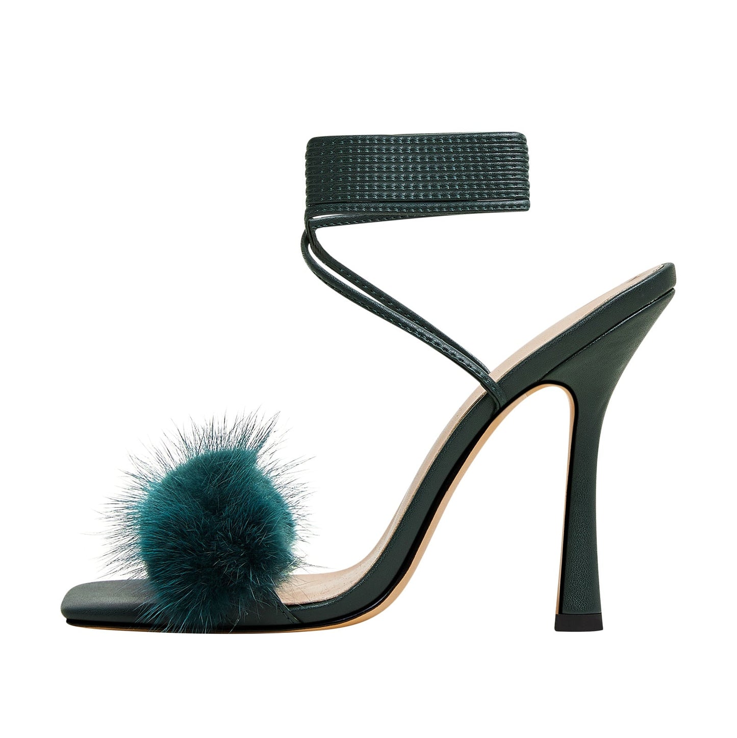 Furry Open Toe Ankle Strap Sandals-5