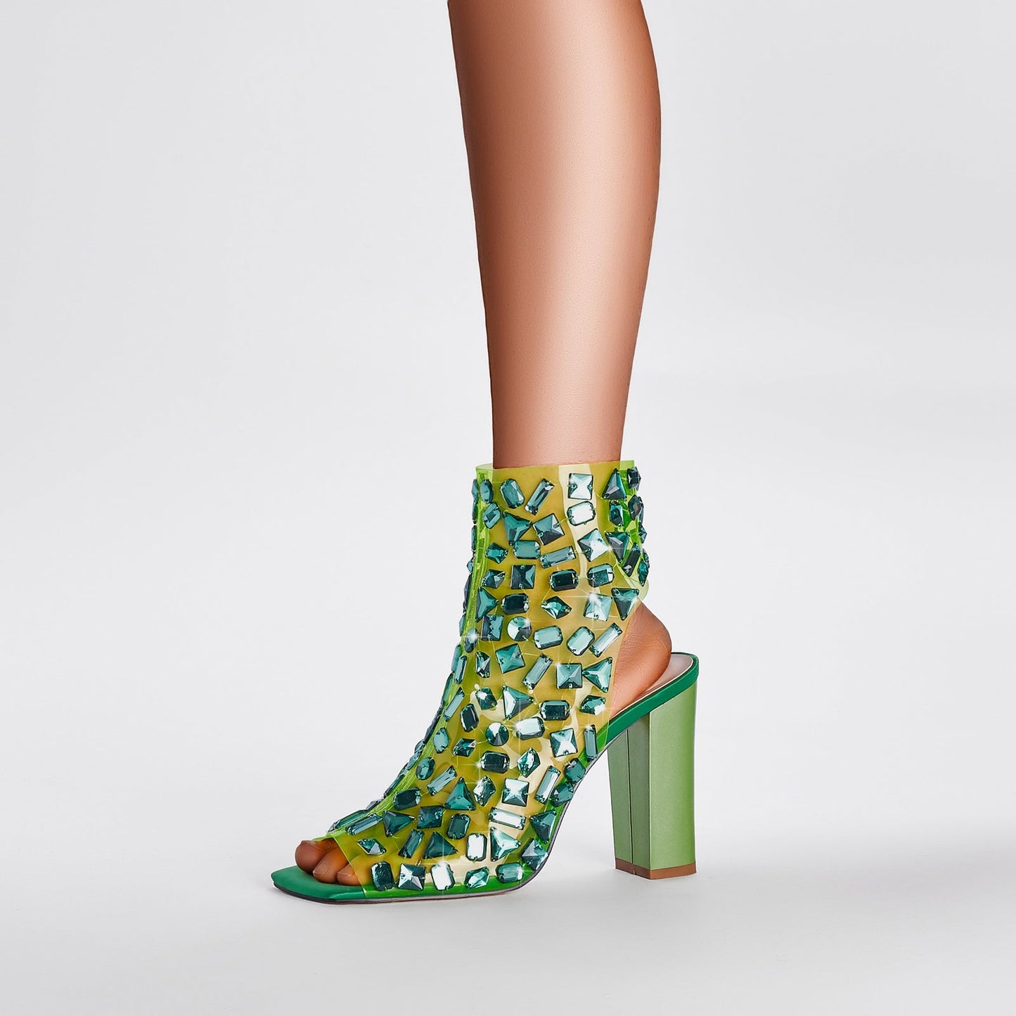 Gem Encrusted Mesh Open Toe Ankle Sandal Boots-1