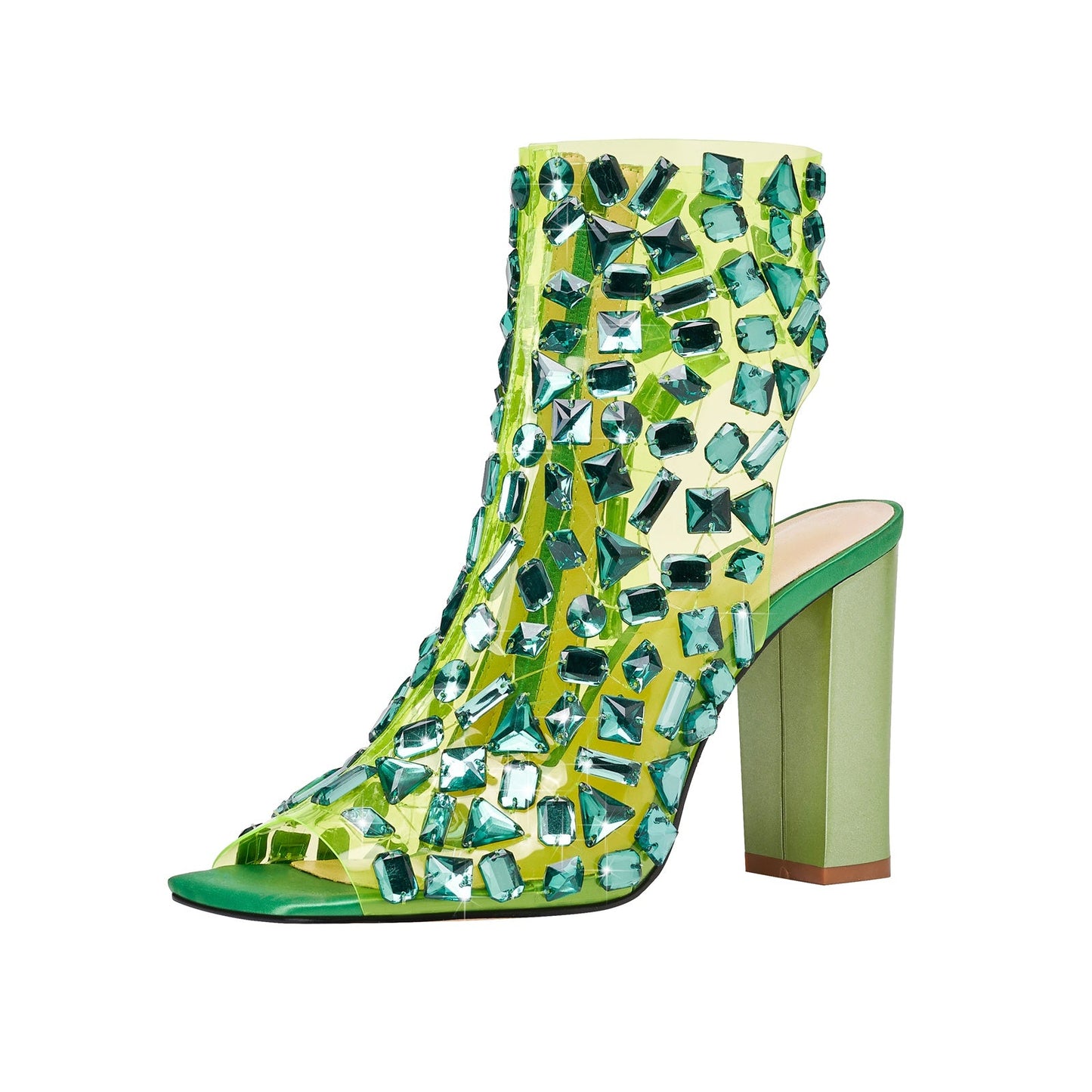 Gem Encrusted Mesh Open Toe Ankle Sandal Boots-3