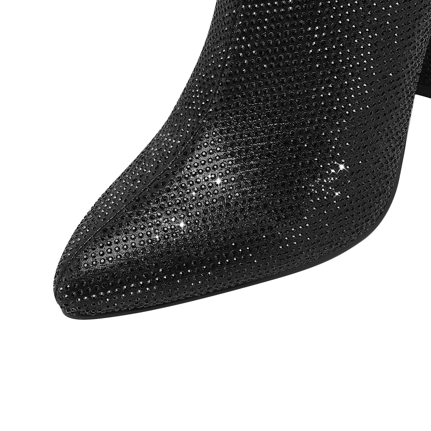 Glittery Rhinestone Pointed Toe Knee High Boots-4