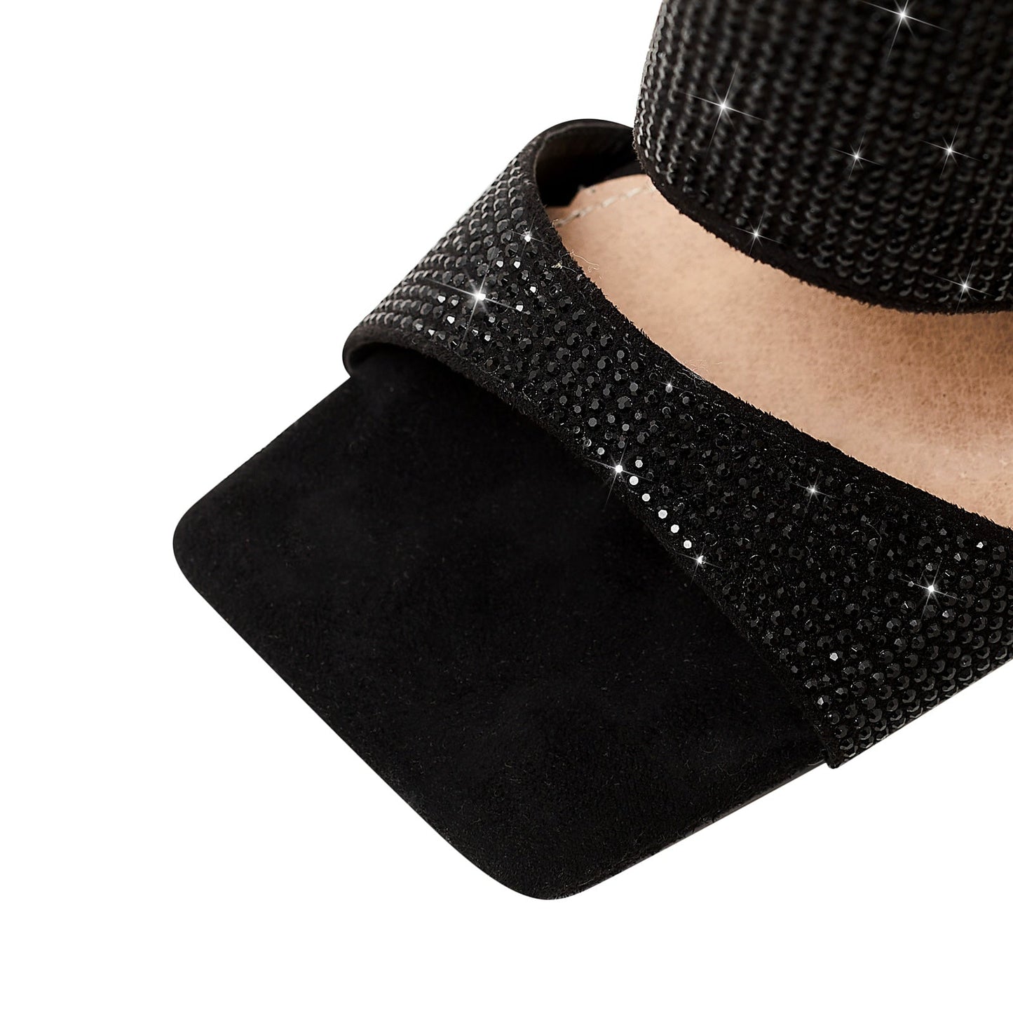 Glittery Rhinestone Square Toe Mid High Sandal Boots-4