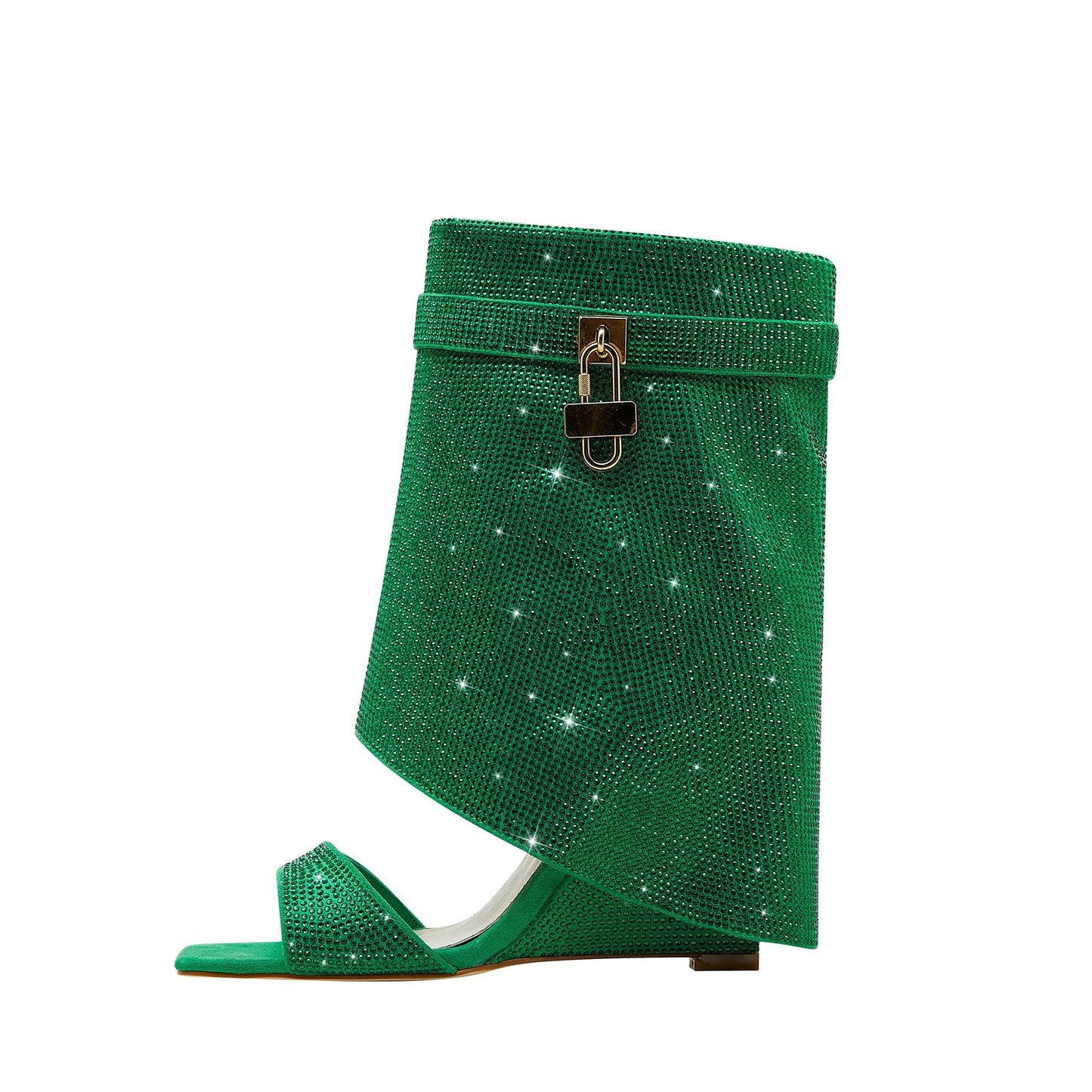 Glittery Rhinestone Square Toe Mid High Sandal Boots-6