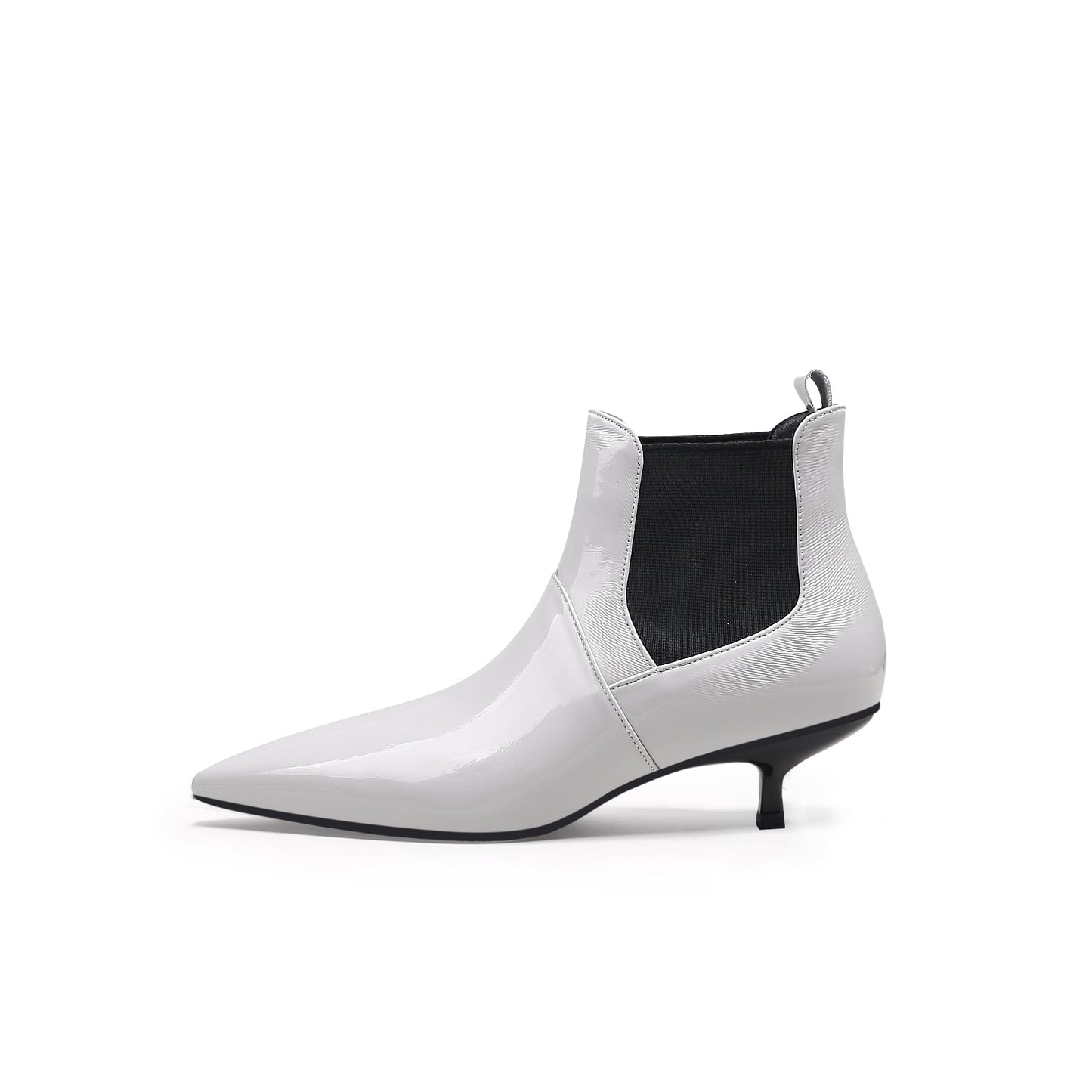 Glossy Leather Kitten Heel Anke Boots-0