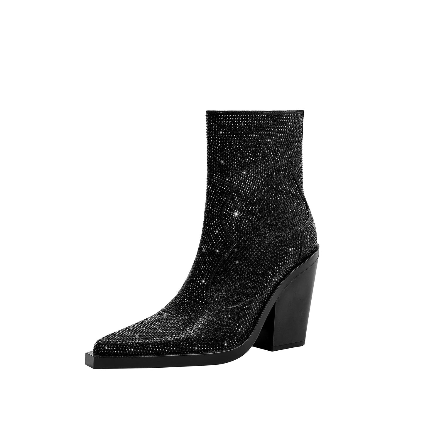 Sparkly Festive Rhinestone Pointed Toe Boots-1