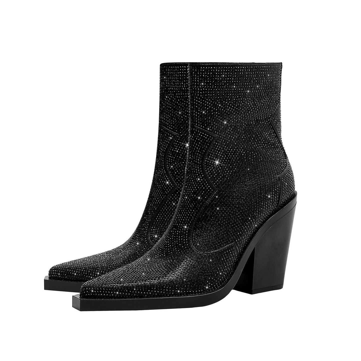 Sparkly Festive Rhinestone Pointed Toe Boots-2