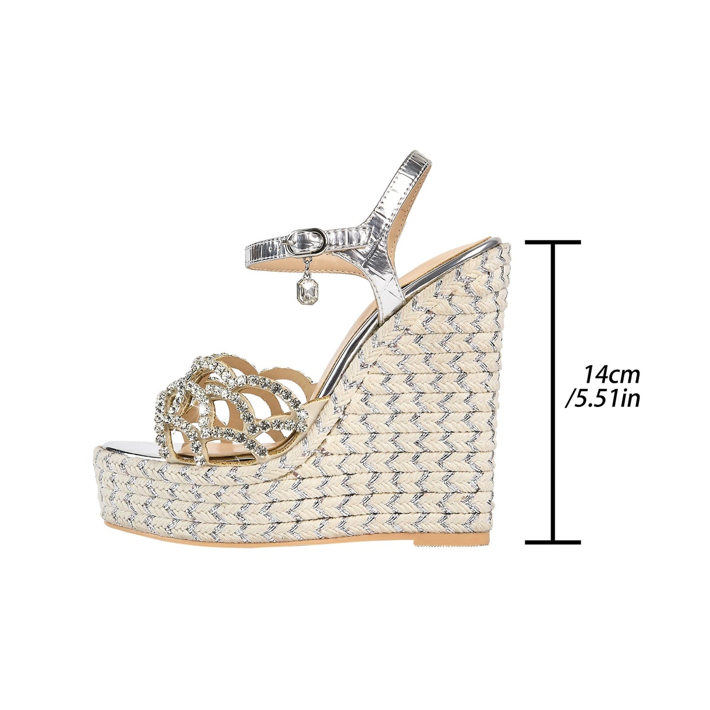 Sparkly Scallop Gem Encrusted Silver Wedges-3
