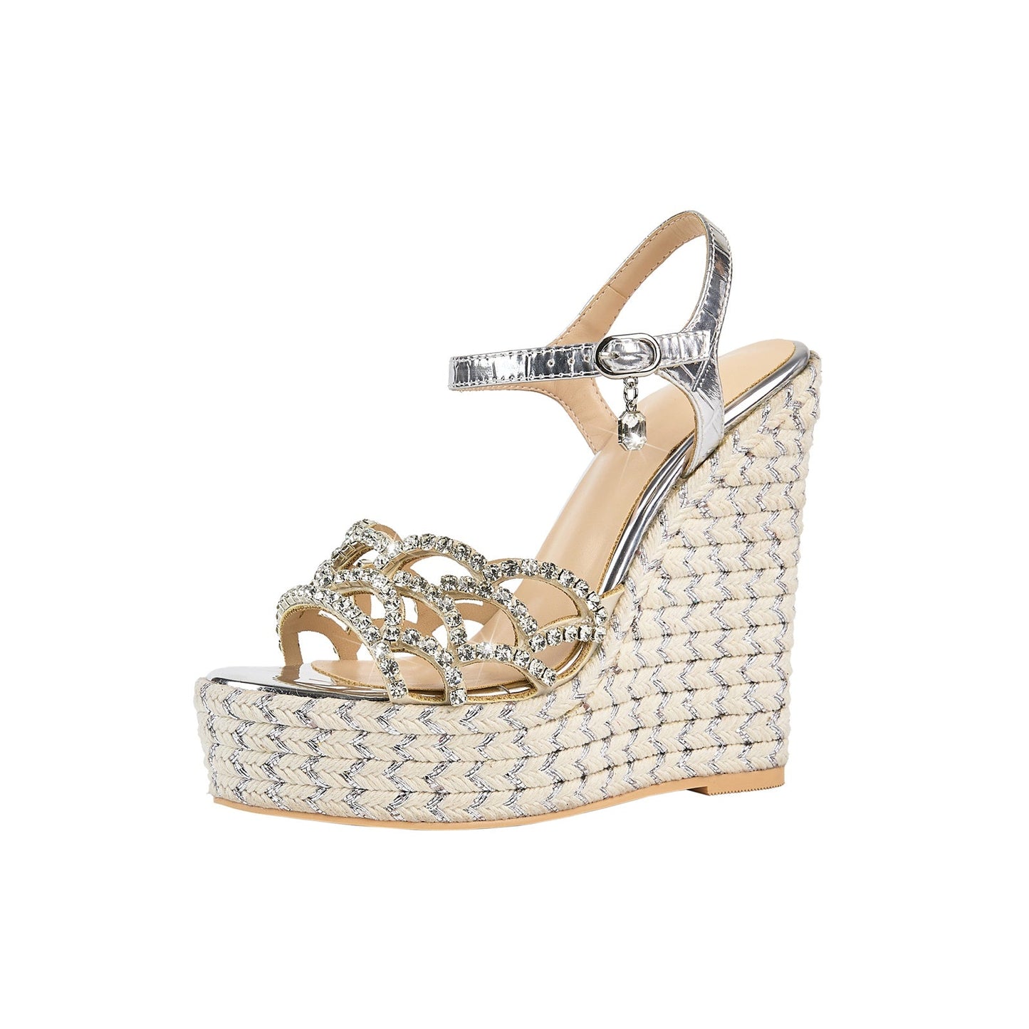 Sparkly Scallop Gem Encrusted Silver Wedges-4