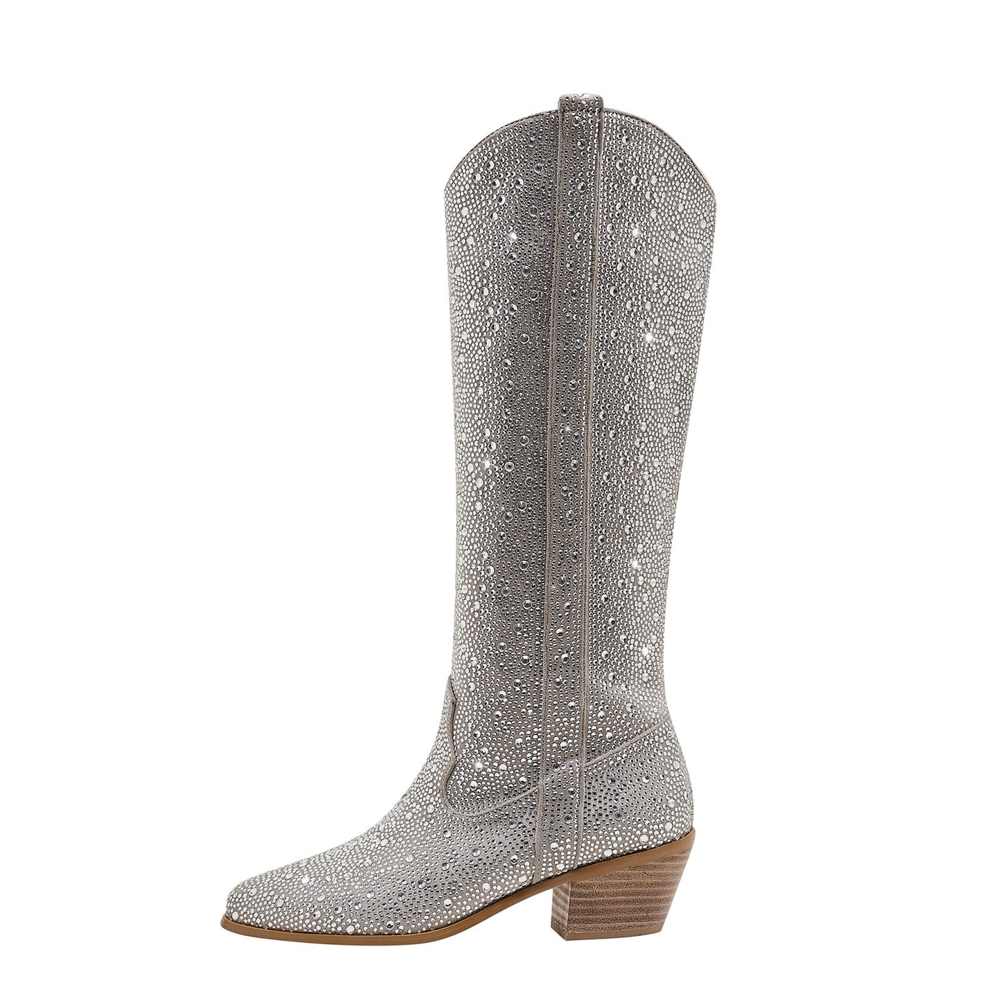 Sparkly Silver Rhinestone Cowgirl Knee High Boots-0