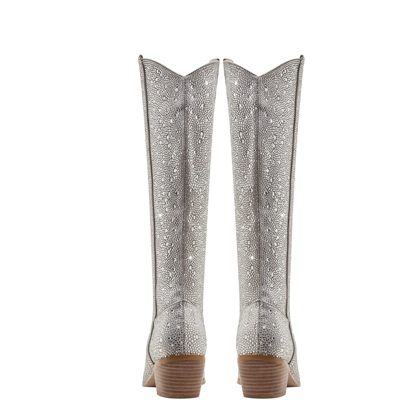 Sparkly Silver Rhinestone Cowgirl Knee High Boots-3