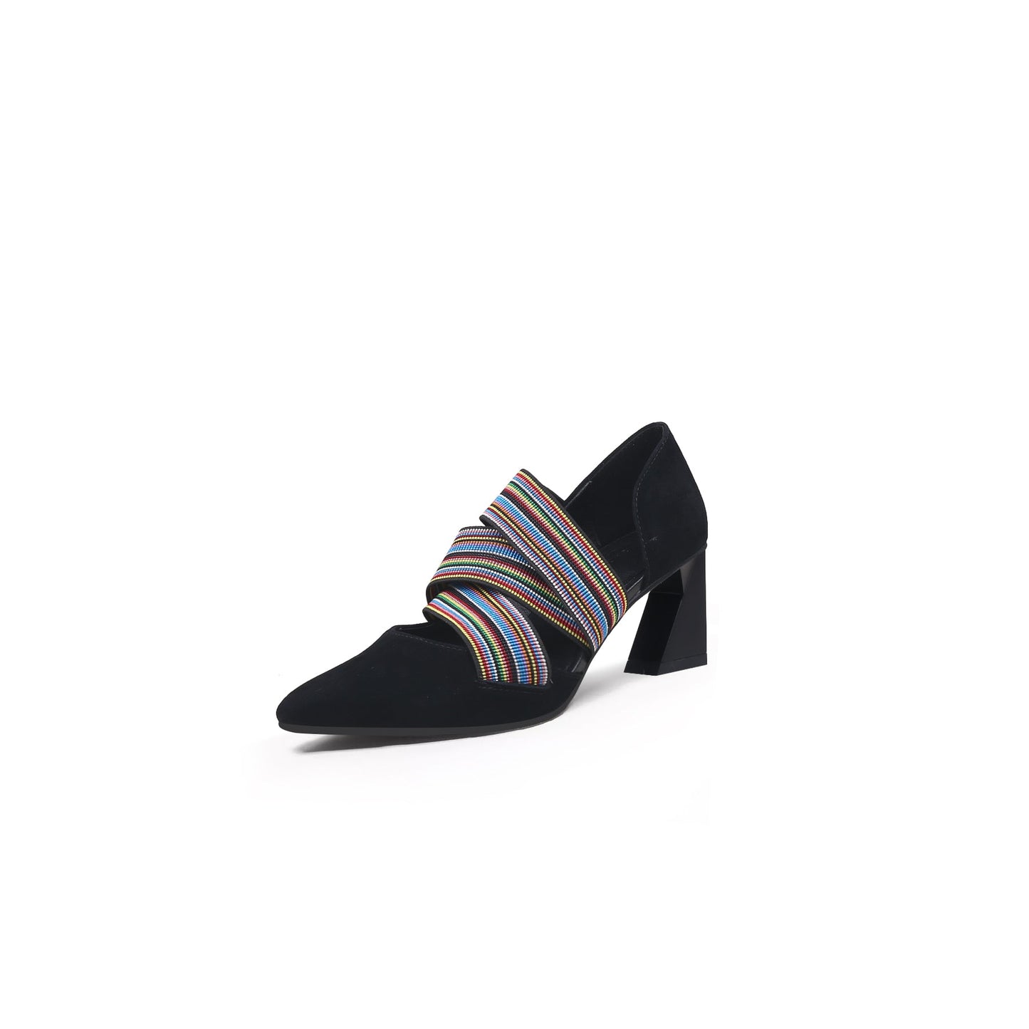 Striped Ribbon-Trim Pointed Toe Pumps-1