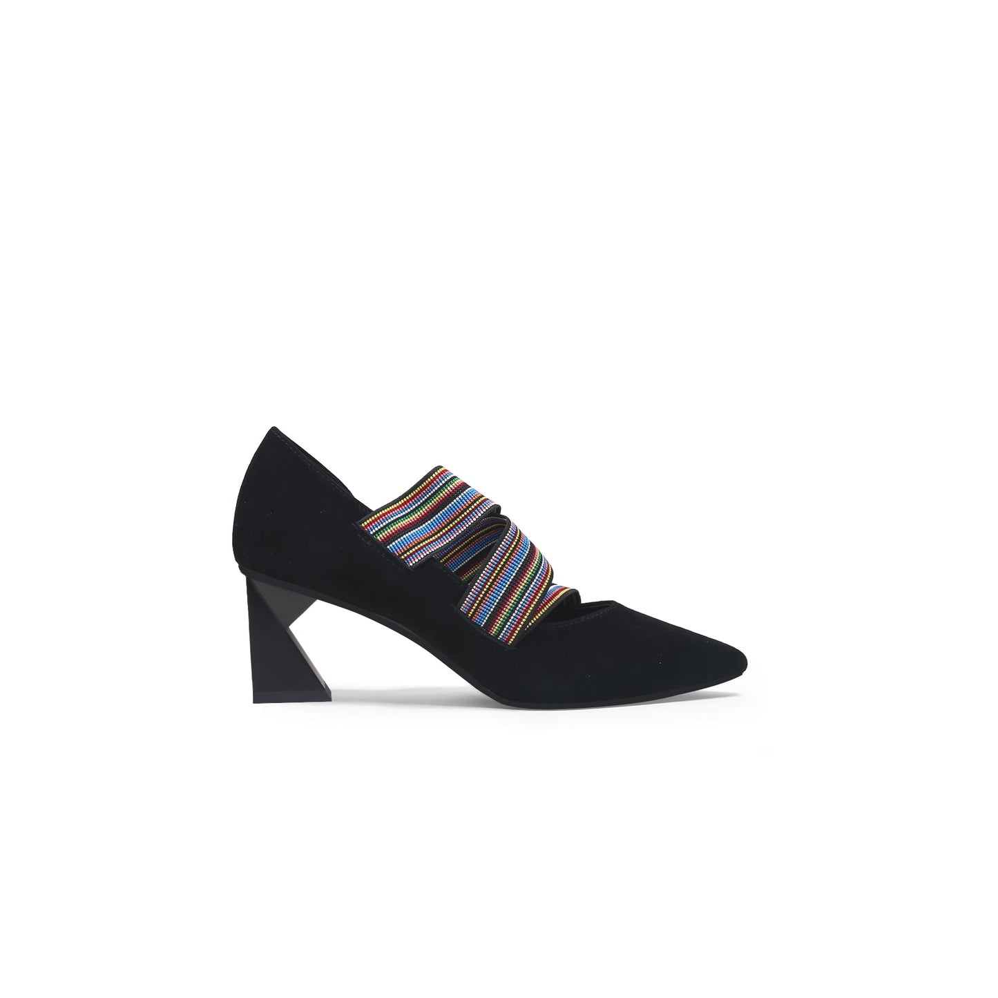 Striped Ribbon-Trim Pointed Toe Pumps-2