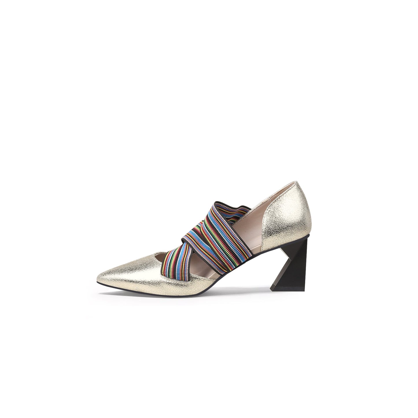 Striped Ribbon-Trim Pointed Toe Pumps-5