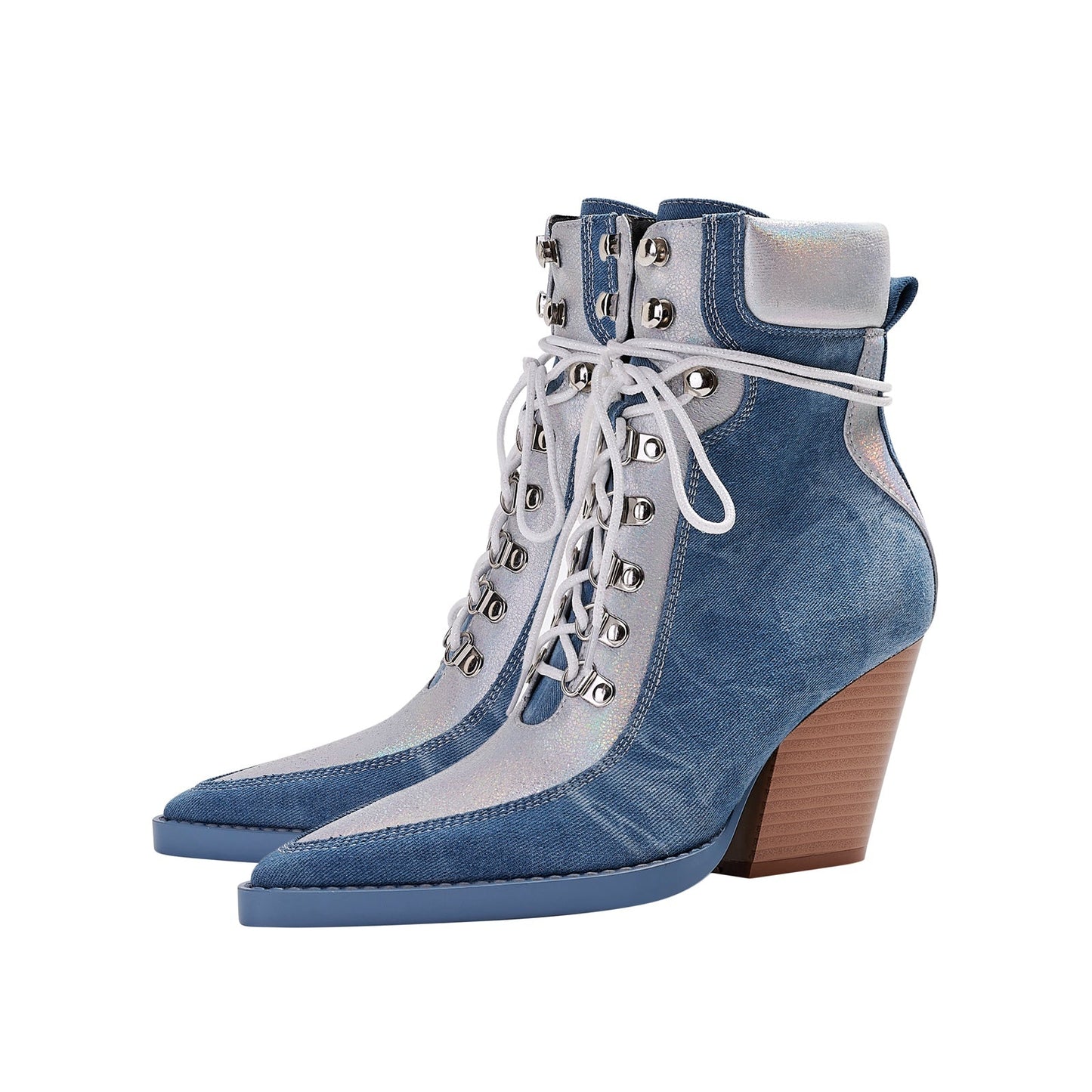 Texas Denim Lace Up Ankle Boots-2