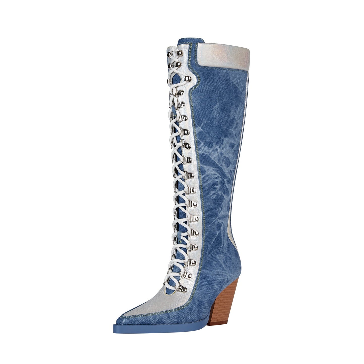 Texas Denim Lace Up Knee High Boots-2