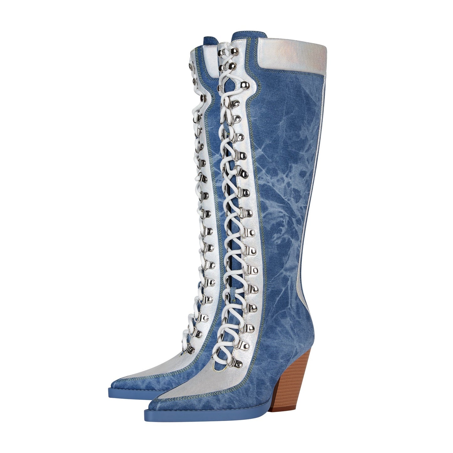 Texas Denim Lace Up Knee High Boots-3
