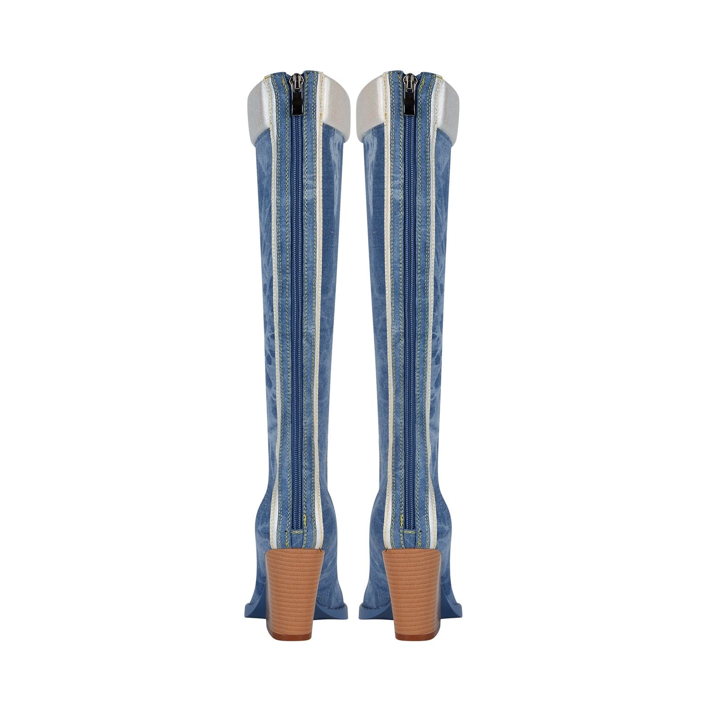 Texas Denim Lace Up Knee High Boots-4