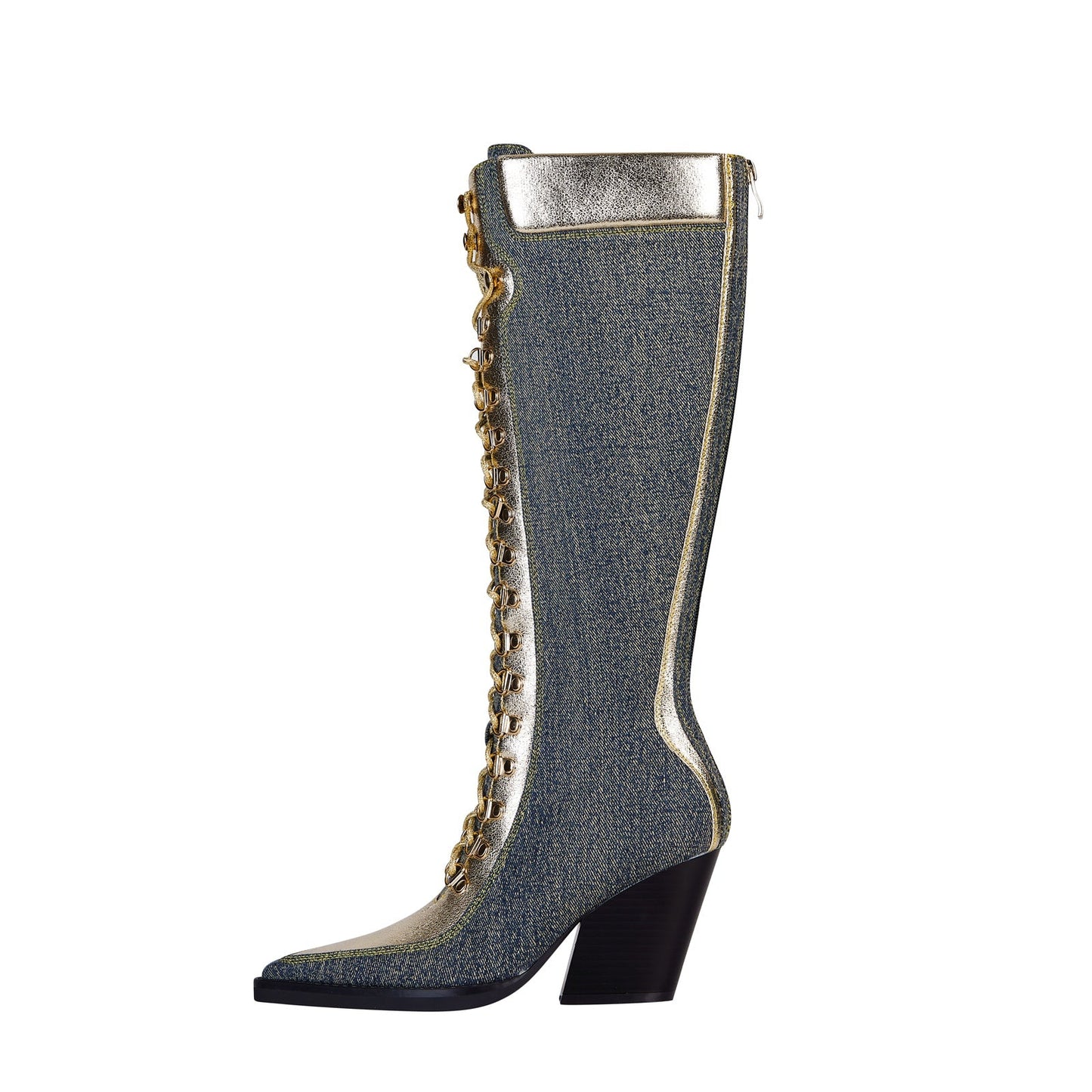 Texas Denim Lace Up Knee High Boots-5