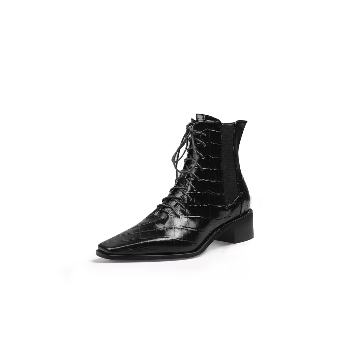Textured Leather Lace Up Ankle Boots-1