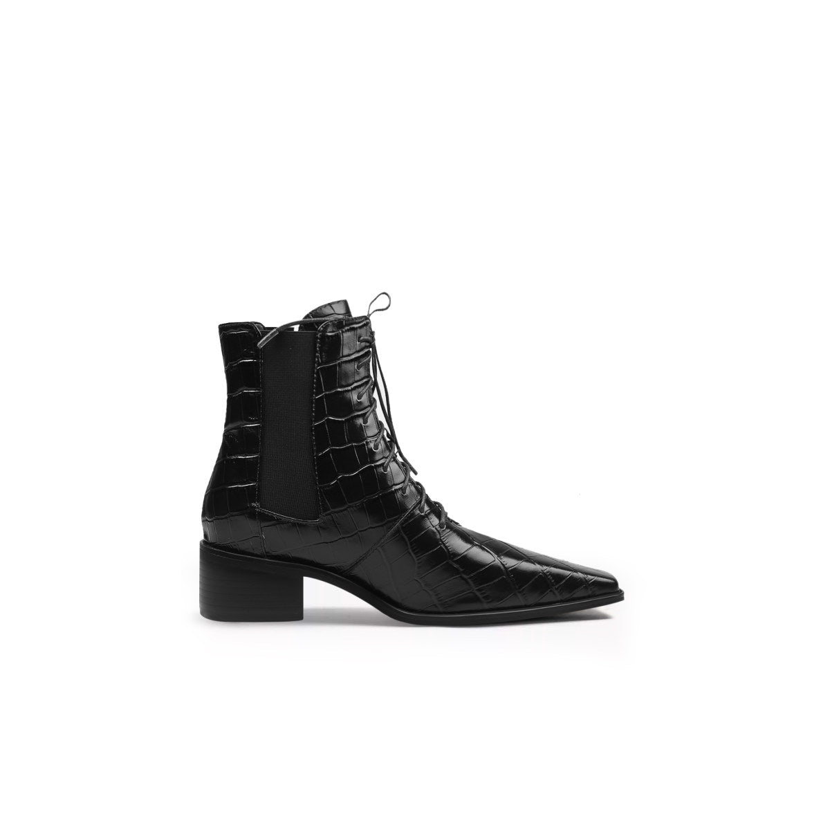 Textured Leather Lace Up Ankle Boots-2