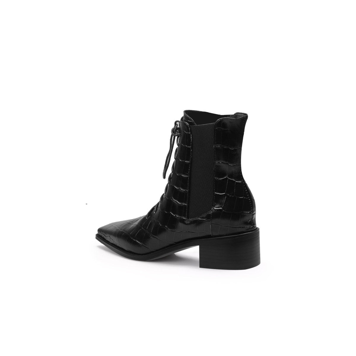 Textured Leather Lace Up Ankle Boots-3