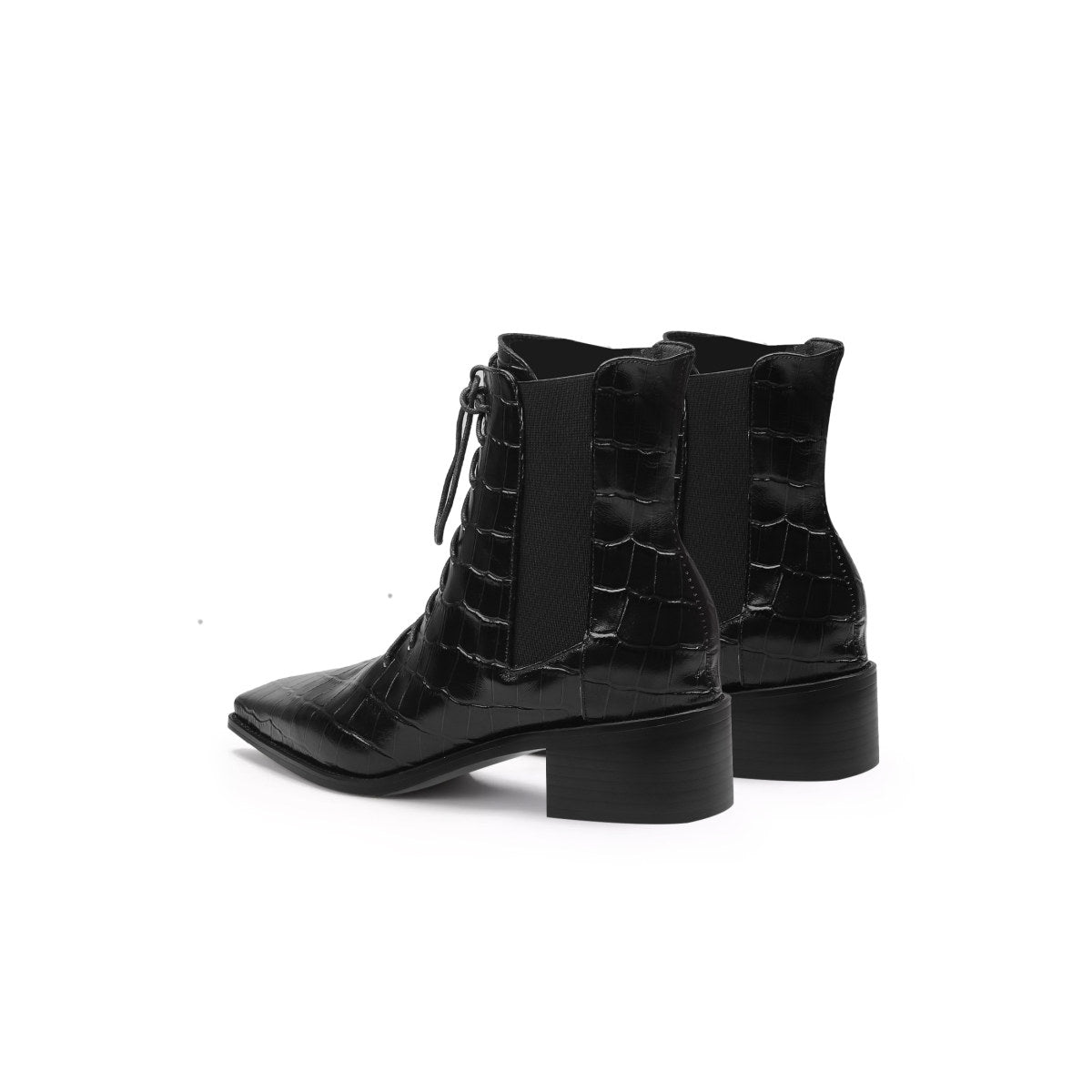 Textured Leather Lace Up Ankle Boots-4