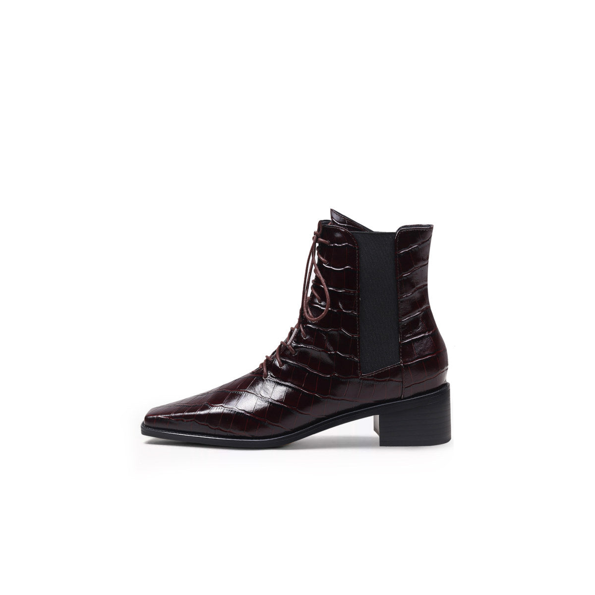 Textured Leather Lace Up Ankle Boots-5