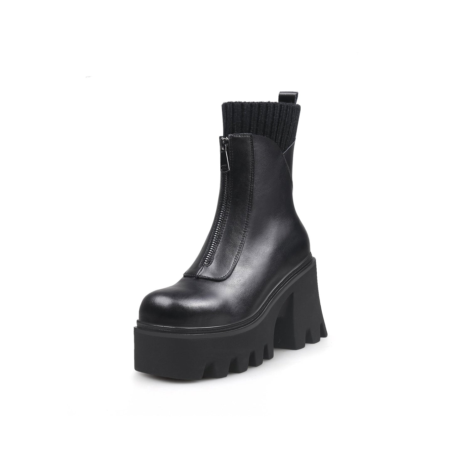 Thick Bottom Black Ankle Boots-1