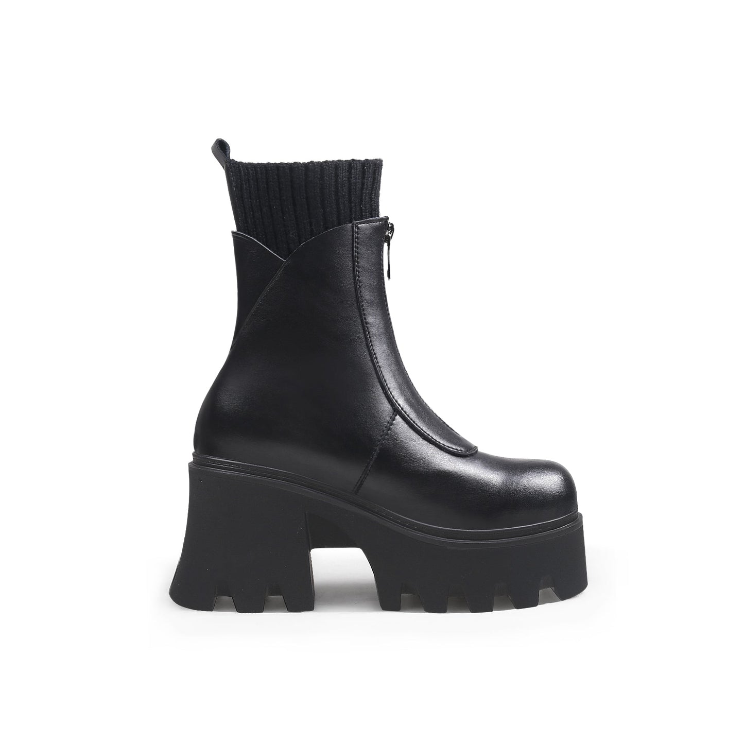 Thick Bottom Black Ankle Boots-2