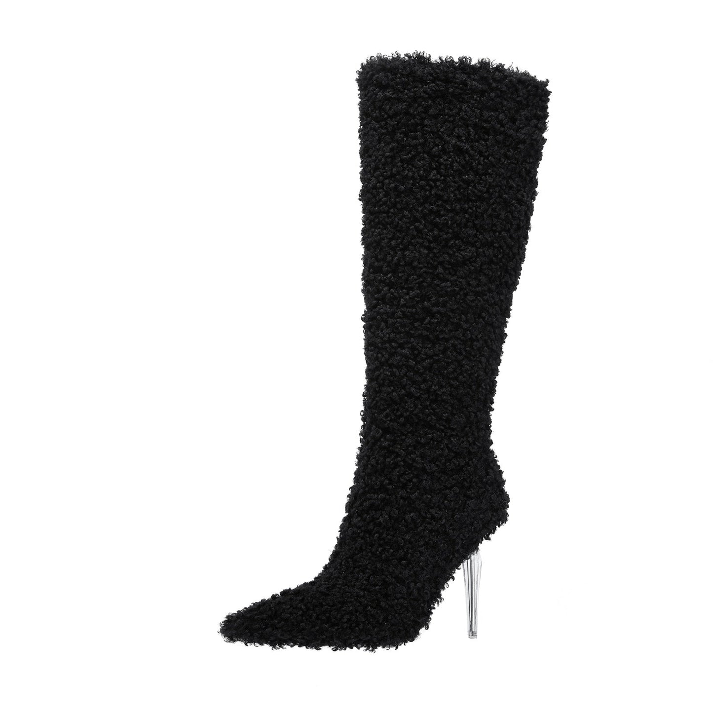 Wooly Pointed Toe Knee High Boots-1