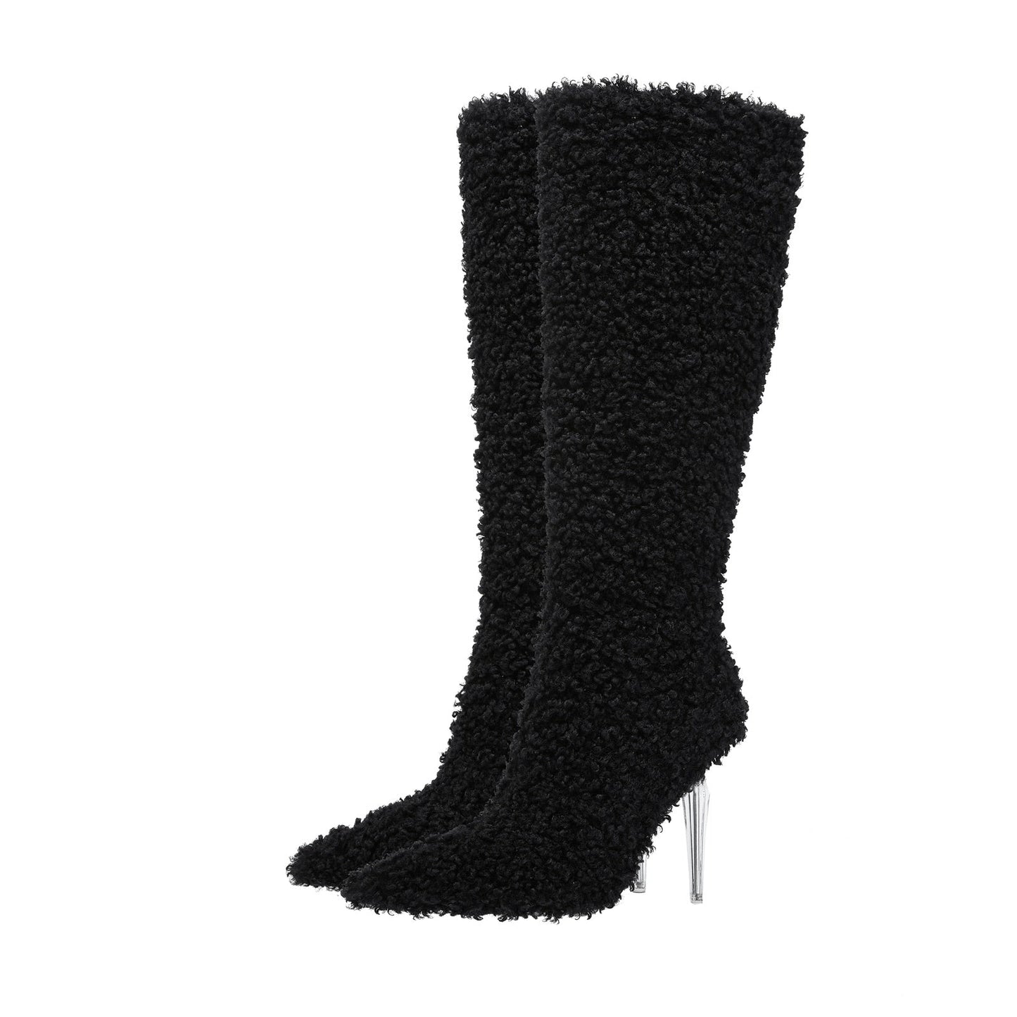 Wooly Pointed Toe Knee High Boots-2