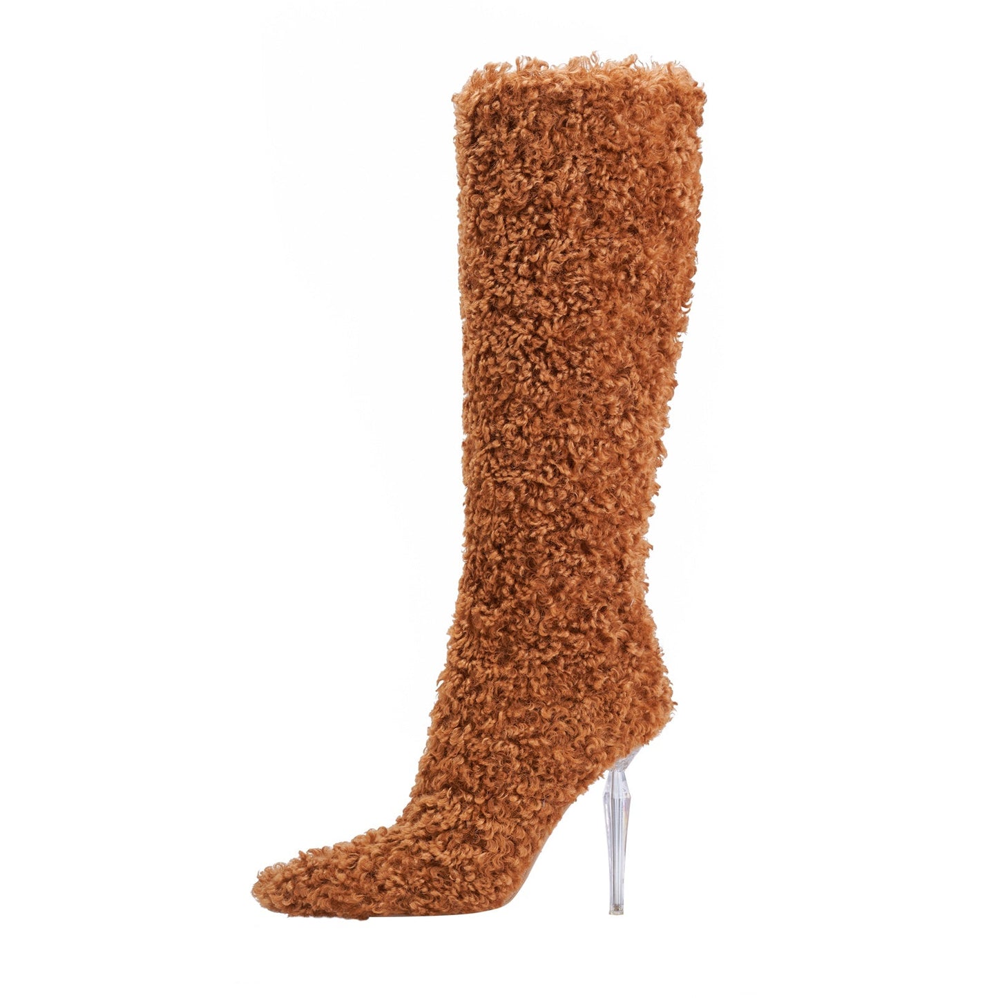 Wooly Pointed Toe Knee High Boots-5