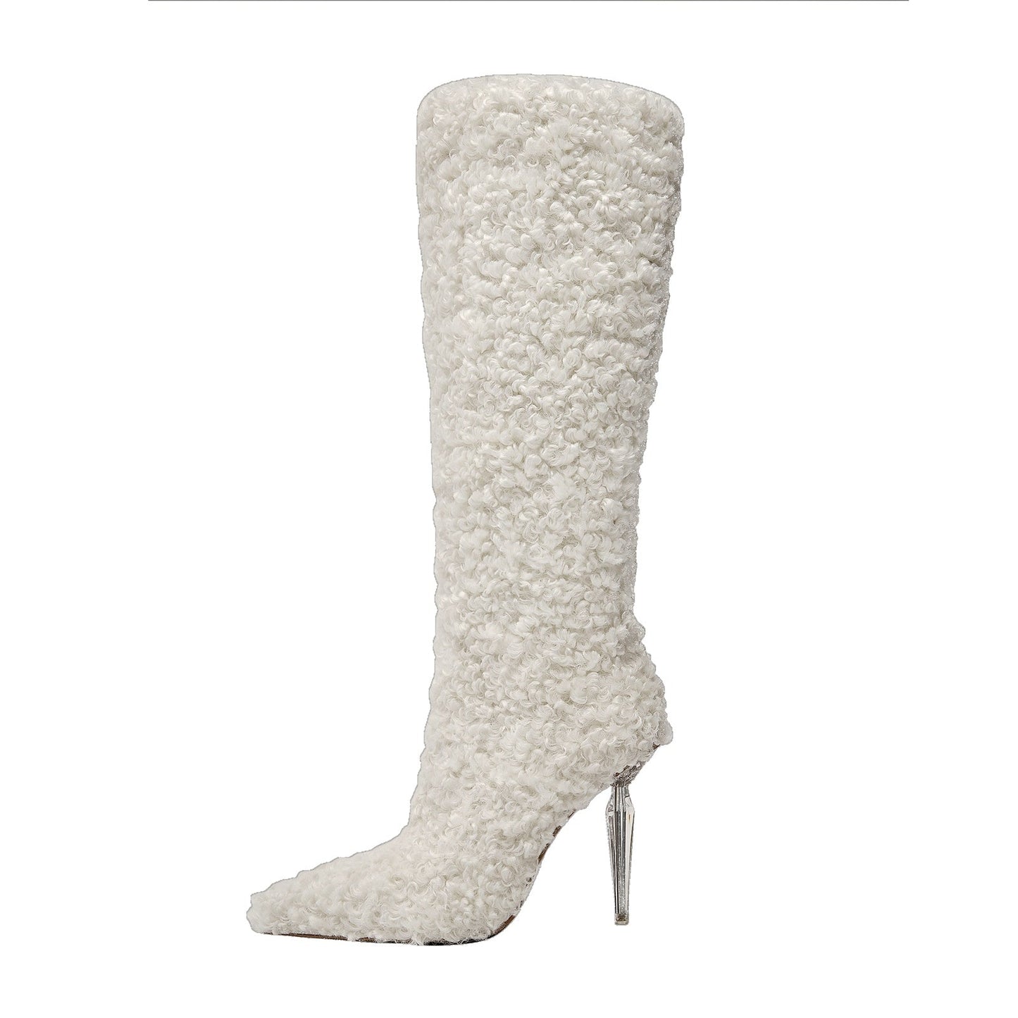 Wooly Pointed Toe Knee High Boots-6