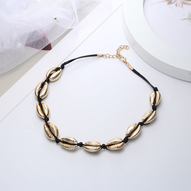 Korean Style Simple Rose Gold Shell Clavicle Chain Hand-knitted Accessory